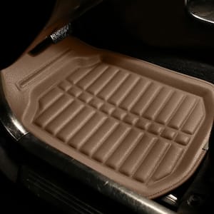 Beige Faux Leather Liners Deep Tray Car Floor Mats with Anti-Skid Backing - Full Set