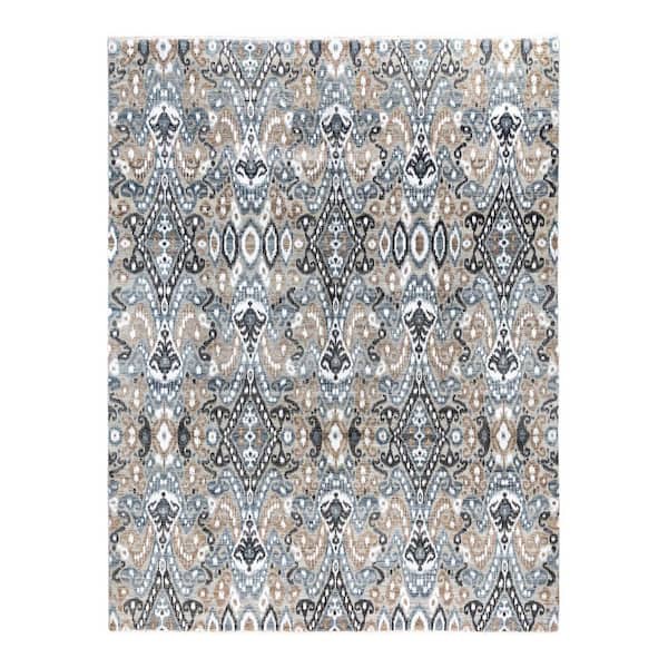 Ikat Gray 9 ft. x 12 ft. Floral Wool Indoor Area Rug