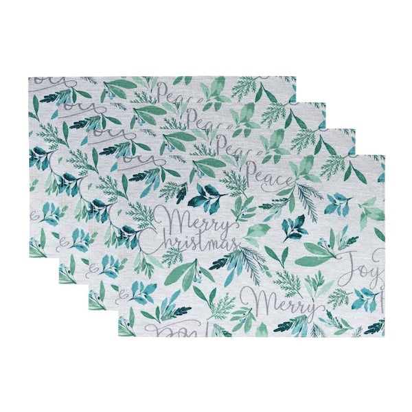 Threadmade Home Seasons Greetings Holiday Fabric Placemats, Set of 4, Blue - 13"W x 19"L