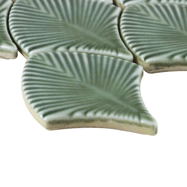 Delphi Fern Green 9 in. x 12 in. Polished Glass Fishscale Mosaic Wall Tile (0.8 sq. ft. / Each)