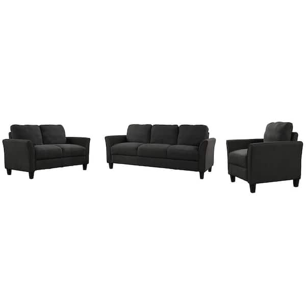 Z-joyee 80 in. Square Arm Polyester Modern Straight 3 Piece Sofa Set in Black