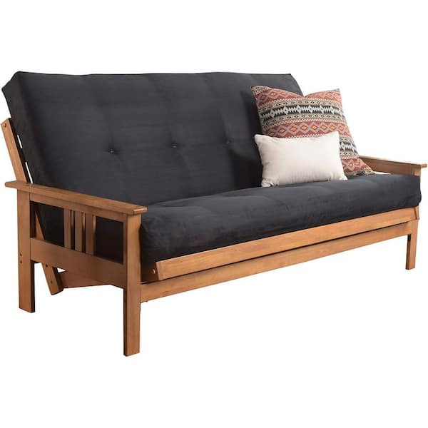 85 in. Butternut/Suede Black Polyester Upholstered Queen Size Futon Set with Mattress
