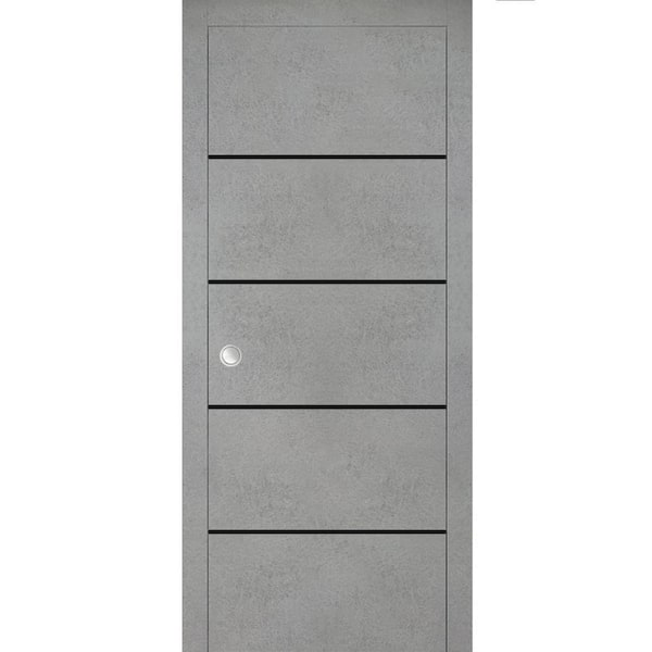 Sartodoors 42 in. x 80 in. 1 Panel Concrete Finished Solid Wood with Honeycomb Sliding Door with Hardware