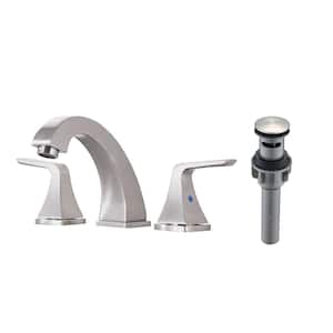 8 in. Widespread Double Handle Bathroom Faucet with Drain Kit Included 3-Holes Sink Vanity Faucets in Brushed Nickel