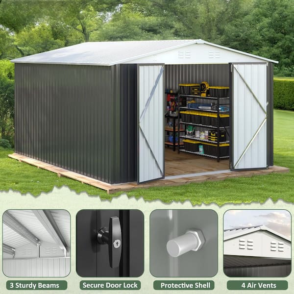 AirWire 12 ft. W x 10 ft. D Metal Outdoor Storage Shed with Frame