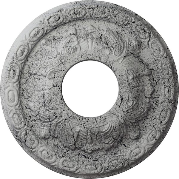 Ekena Millwork 1-1/8 in. x 11-3/8 in. x 11-3/8 in. Polyurethane Leaf Ceiling Medallion, Ultra Pure White Crackle