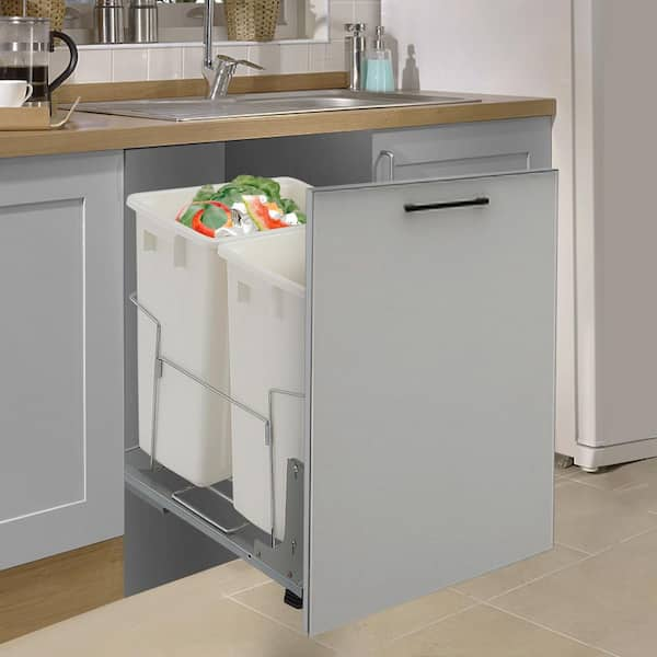 68L Grey Pull Out Integrated Kitchen Waste & Recycling Bin for 600mm Wide  Cabinet 1 X 34L 2 X 17L Compartments Soft Close Base Mounted 