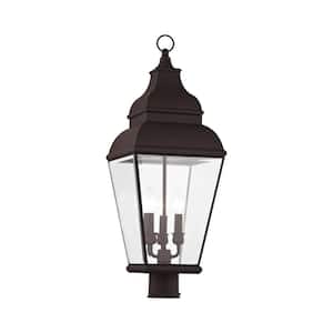 Millstone 28.25 in. 3-Light Bronze Solid Brass Hardwired Outdoor Rust Resistant Post Light with No Bulbs Included