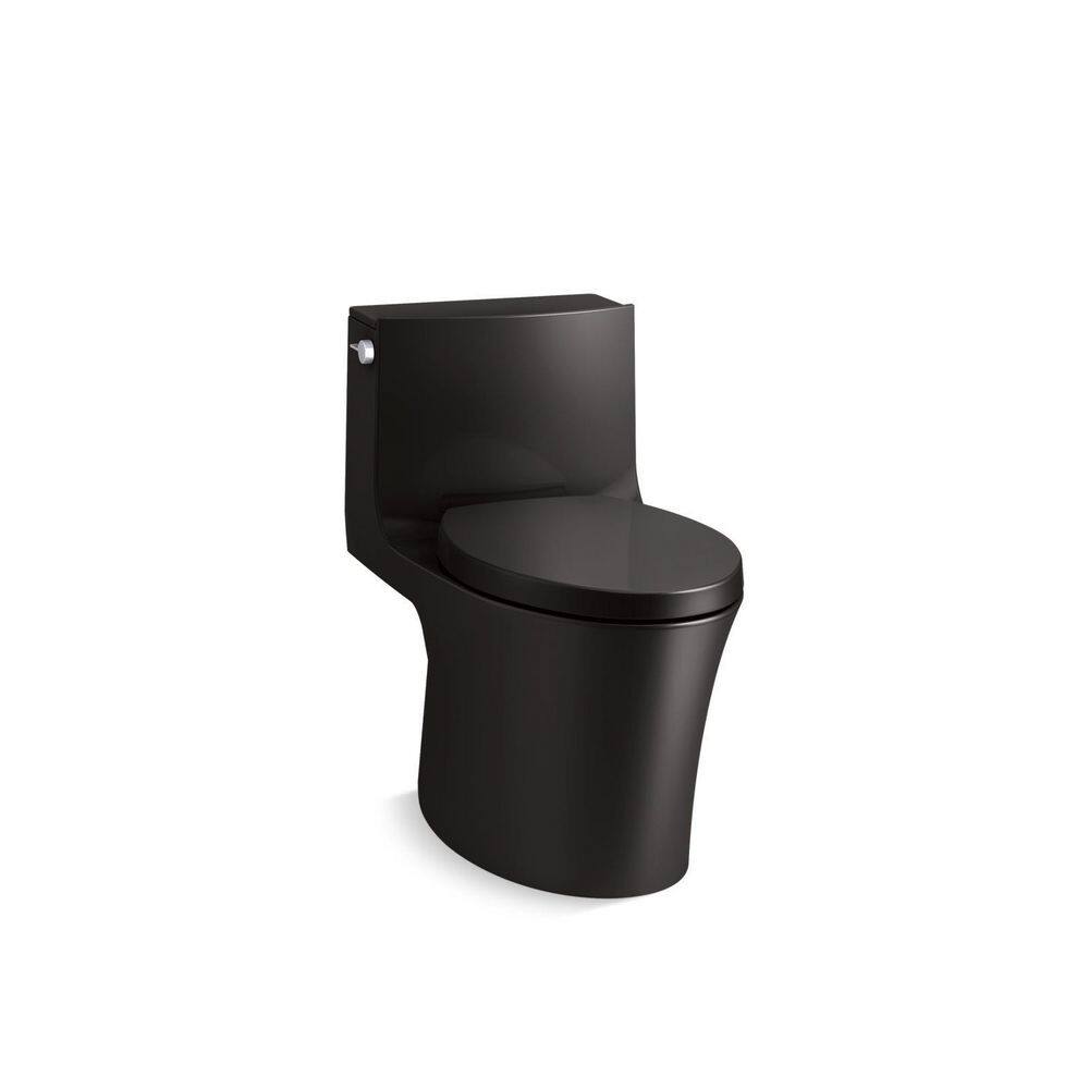 Veil 12 in. 1-Piece Dual Flush: 0.8/1.28 GPF Dual Flush Elongated Toilet in Black Black Seat Included price history on PriceWatchPro