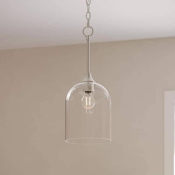 Ilia 60-Watt 1-Light Brushed Nickel Transitional Pendant Light with Clear Glass Shade