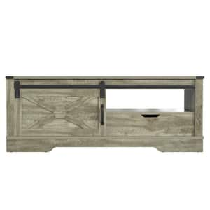 47.2 in. W Light Gray Rectangular Engineered Wood Coffee Table with Farmhouse Sliding Barn Door for Garden and Backyard