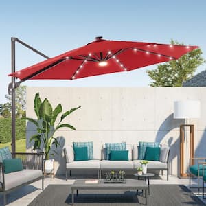 Rust Red Premium 11FT LED Cantilever Patio Umbrella - Outdoor Comfort with 360° Rotation and Canopy Angle Adjustment