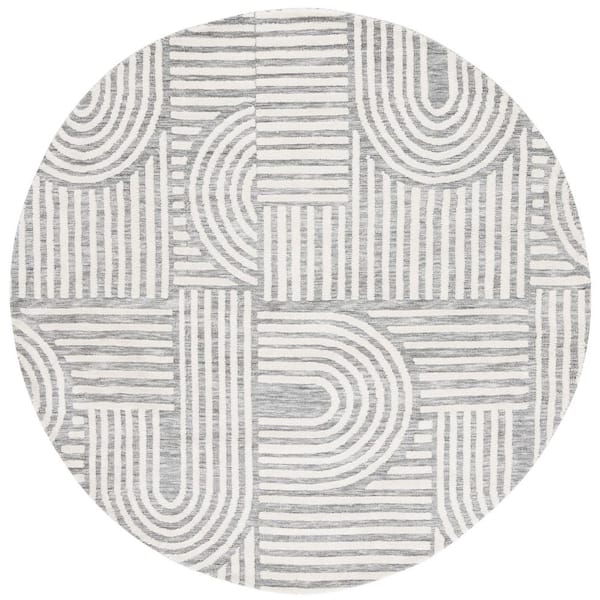 SAFAVIEH Audrey 6 ft. x 6 ft. Gray/Ivory Geometric Parallel Round Area Rug