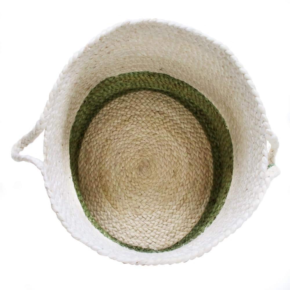 Eco-Friendly Cream & Moss Green Jute Round Storage Basket - 17"