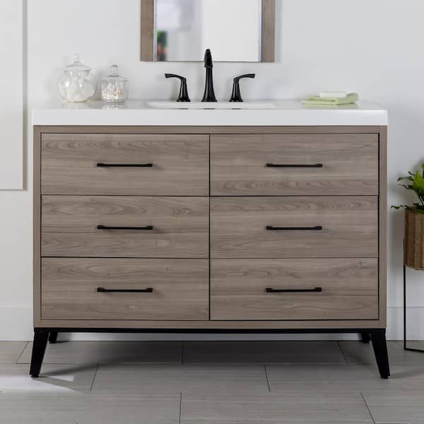 Domani Solway 49 in. Single Sink Forest Elm Bath Vanity with White Cultured Marble Top (Assembled)