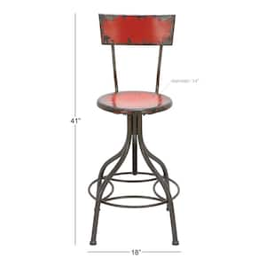 41 in. Red Metal Bar Stool with Backrest