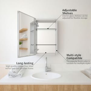 15 in. x 24 in. Frameless Recessed or Surface-Mount Beveled Single Mirror Bathroom Medicine Cabinet