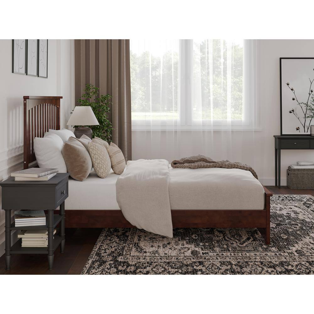 Walnut Queen Wood Platform Bed with Slatted Headboard
