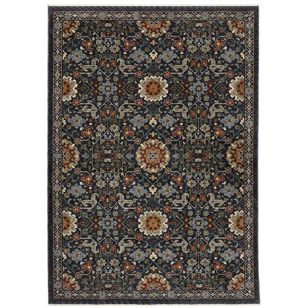 AVERLEY HOME Ambrose Blue/Multi 8 ft. x 11. ft. Oriental Floral Polyester Fringe Edge Indoor Area Rug