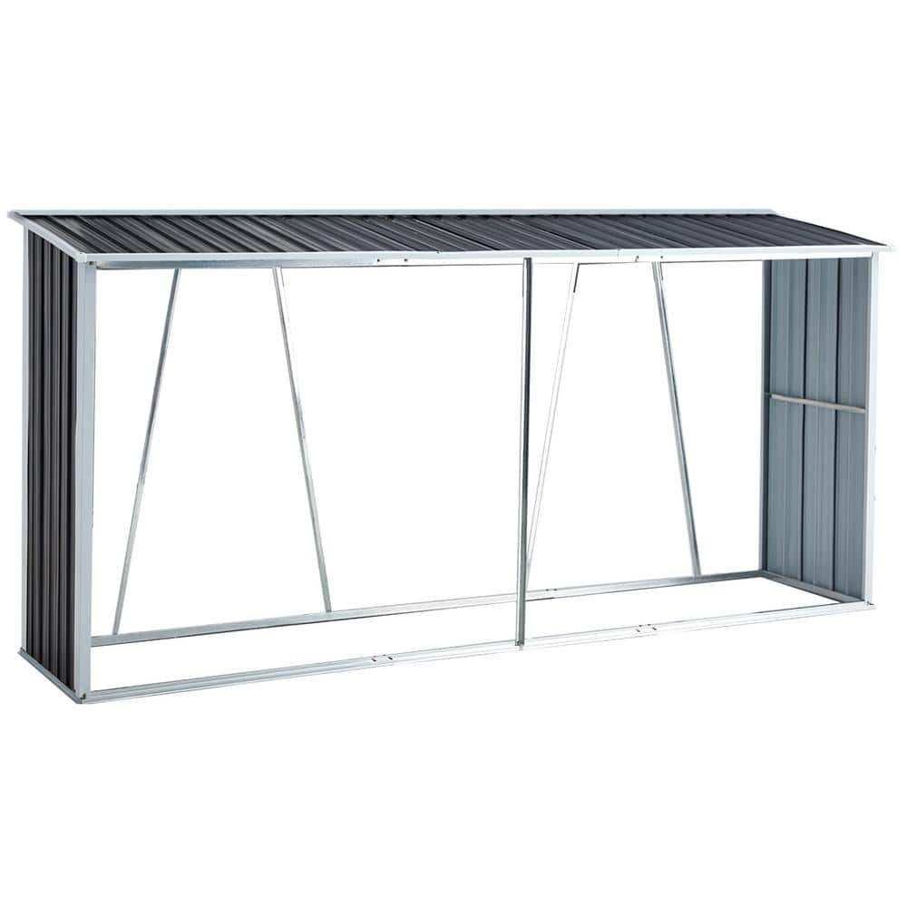 129.9 in. Heavy-Duty Gray Galvanized Steel Outdoor Firewood Rack with Roof 