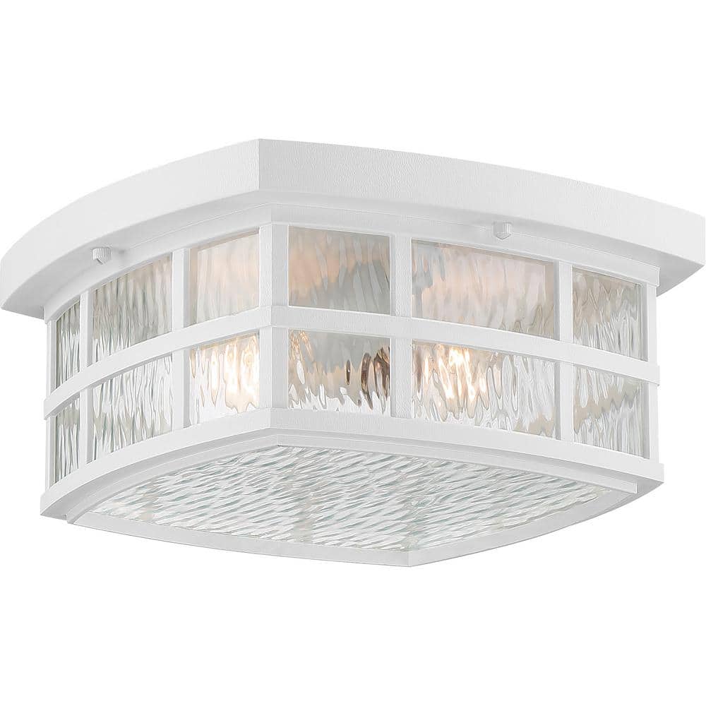 White Glass Outdoor Flush Mount Ceiling Light with Clear Water Panels