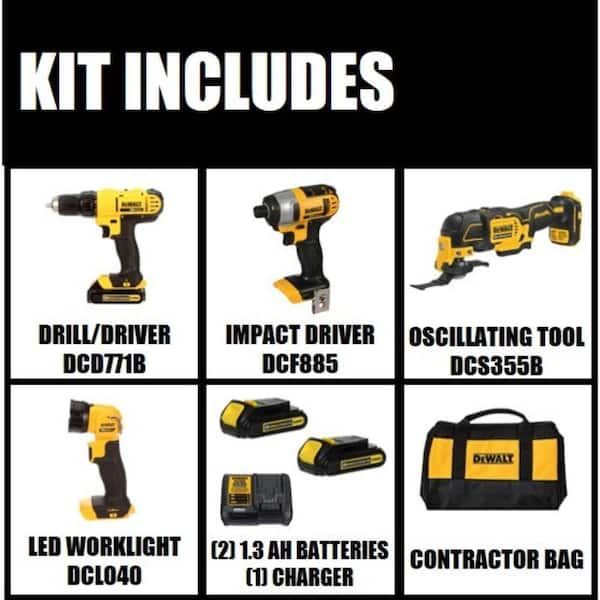 DEWALT 20V MAX Cordless 4 Tool Combo Kit with (2) 20V 1.5Ah