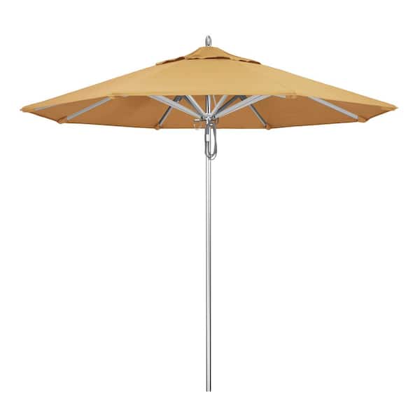 California Umbrella 9 ft. Silver Aluminum Commercial Market Patio Umbrella with Pulley Lift in Wheat Sunbrella