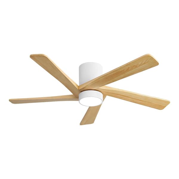 MLiAN 54 in. (4.5 ft.) Indoor Flush Mount Ceiling Fan, 5 Solid Wood Blades Ceiling Fan with Integrated LED, White