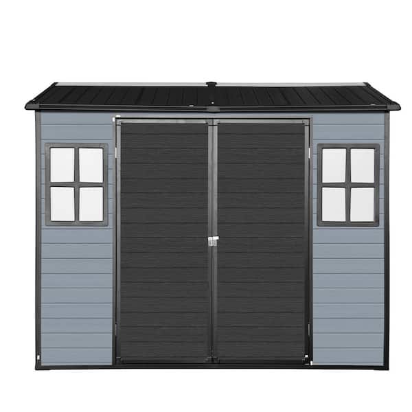 8 ft. W x 4 ft. D Gray Resin Outdoor Storage Shed with Floor and 2-Windows (32 sq. ft.)