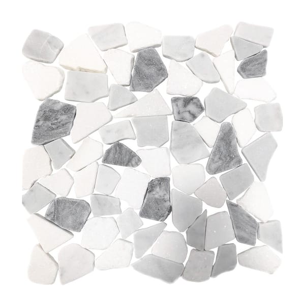 Jeffrey Court Waterfront White Pebble 11.125 in. x 11.125 in. Honed Marble Wall and Floor Mosaic Tile (8.59 sq. ft./Case)