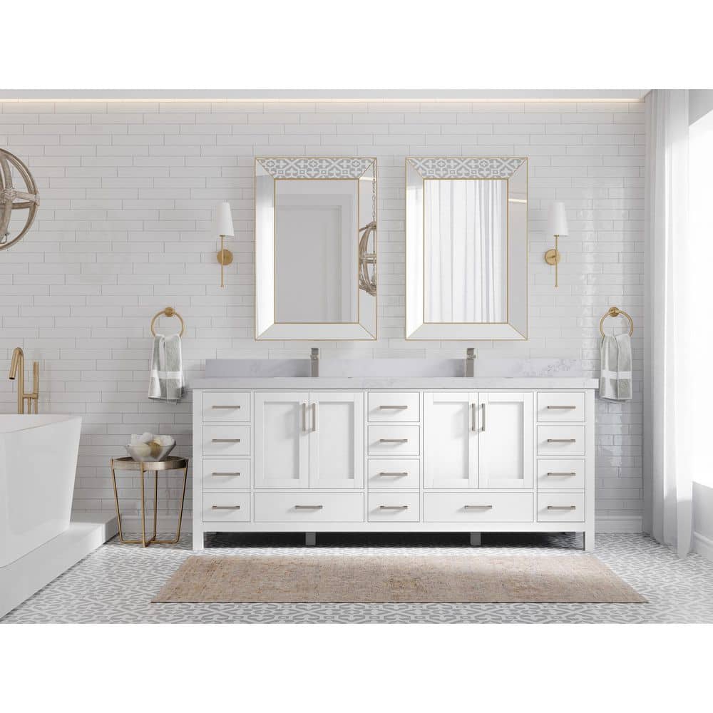 Malibu 84" White Double Bathroom Vanity with Quartz Top