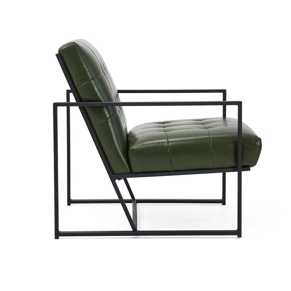 Hunter Green Faux Leather Button-Tufted Accent Chair with Metal Frame