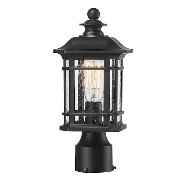 JAZAVA 1-Light Black Aluminum Hardwired Outdoor Weather Resistant Post Light Set with No Bulbs included