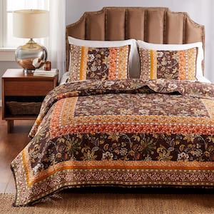 Audrey 3-Piece Chocolate Cotton Blend Full / Queen Quilt Set