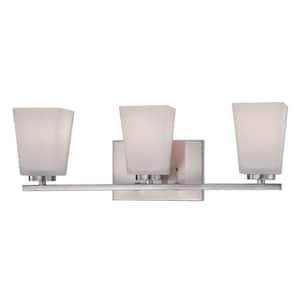 3-Light Brushed Nickel Vanity Light with Etched White Glass