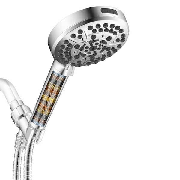 10-Spray Wall Mount Handheld Shower Head 1.8 GPM with Filter, Shower Hose and Adjustable Shower Holder in Chrome