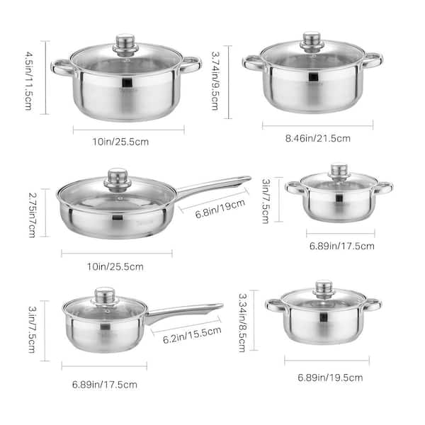 BergHOFF Belly Shape 18/10 Stainless Steel 12Pc Cookware Set, Glass Lids,  Fast, Evenly Heat, Induction Cooktop Ready