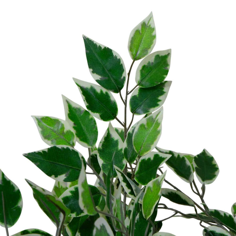 47" Variegated Green and Ivory Plastic Ficus Potted Plant