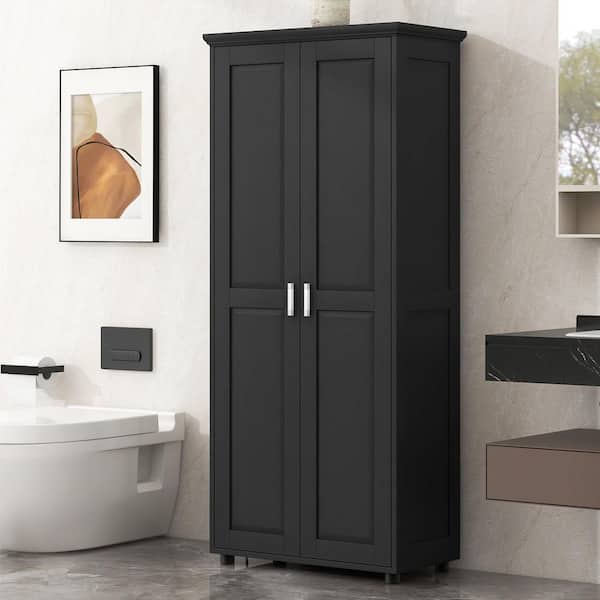 Orvantis Modern Black 71.25 in. Wood Accent Storage Cabinet for Bathroom with Adjustable Shelf and Doors