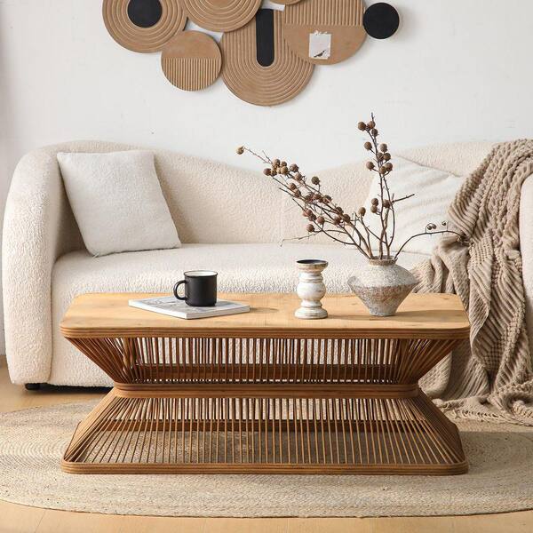 Sudzendf Antique Natural Mid-Century Modern Wood Coffee Table