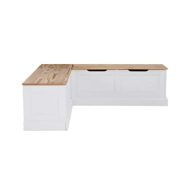 Barnett White Backless Dining Bench Corner Breakfast Nook with Storage