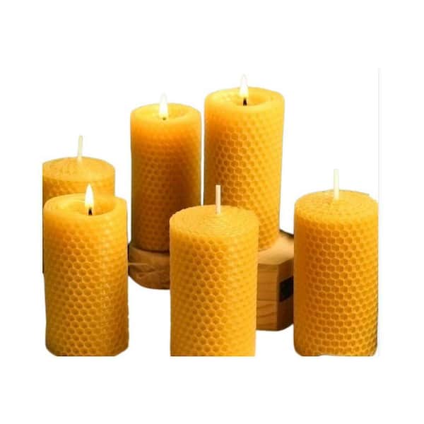 Beeswax Candles Pillar Yellow Unscented Beeswax Single Wick Candle 6 Pack