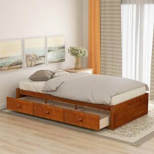 Oak Twin Size Platform Storage Bed with 3-Drawers