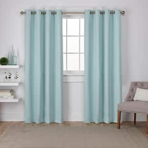 Sateen Seafoam Solid Woven Room Darkening Grommet Top Curtain, 52 in. W x 84 in. L (Set of 2)