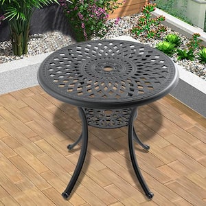 30.71 in. Black Cast Aluminum Patio Outdoor Dining Table with Umbrella Hole