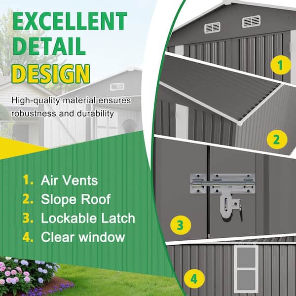 Gray 10 ft. W x 12 ft. D Metal Shed with Lockable Door, Air Vent