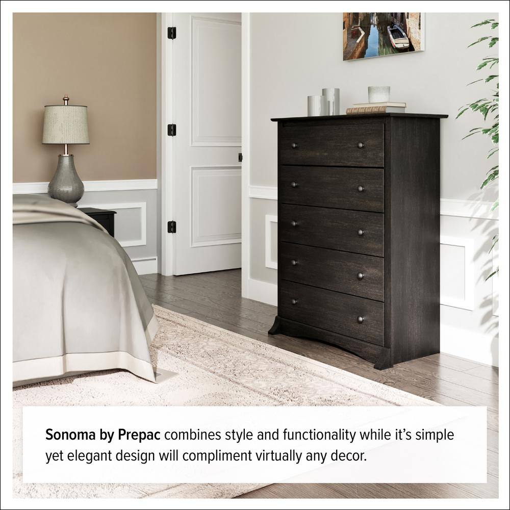 Washed Black 5-Drawer Vertical Chest