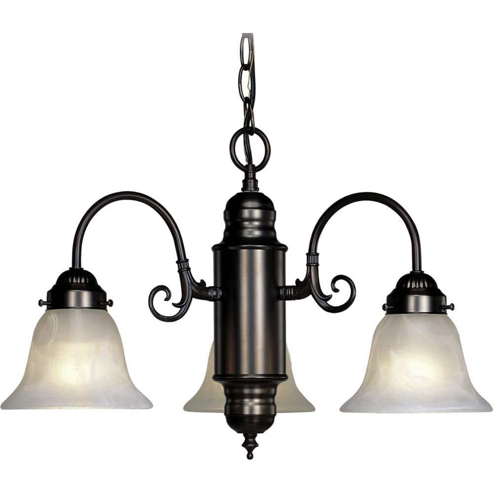 Marti Mini 3-Light Antique Bronze Chandelier with Alabaster Glass