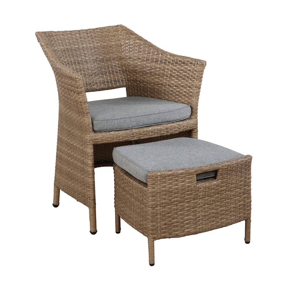 Kokoli 5-Piece Light Brown Wicker Outdoor Conversation Set with Gray Cushions