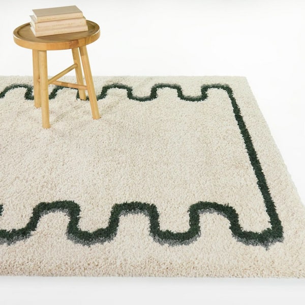 Binford Green/Blue 7 ft. x 9 ft. Squiggle Border Area Rug